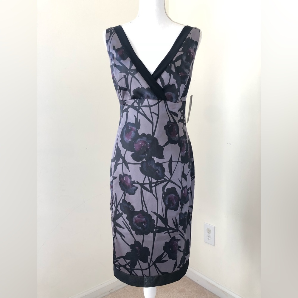 JONES WEAR Dress Gray Black Floral Sleeveless Satin Short Length Size 14 NWT $90